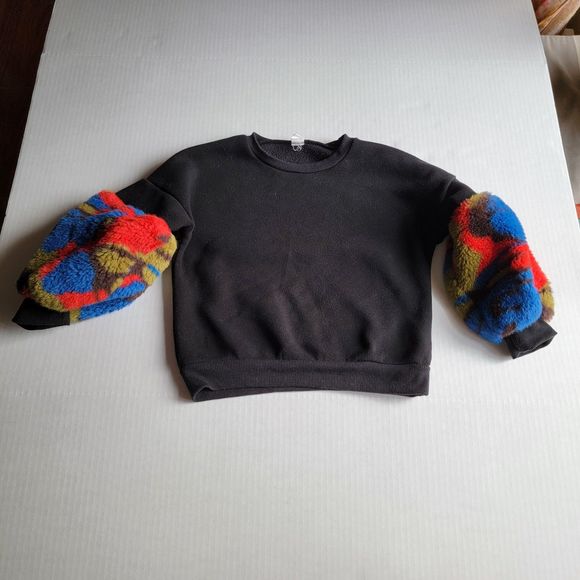 Shein Youth Sweater Flair Arms Black w/ Multicolor Sleeves - Size 7Y - Picture 1 of 3
